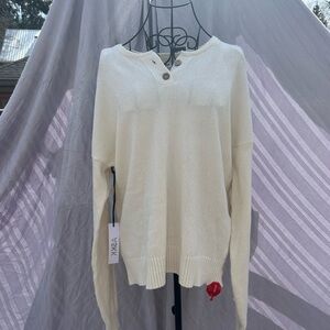 ASKK NY Cream Button Henley Knit Sweater